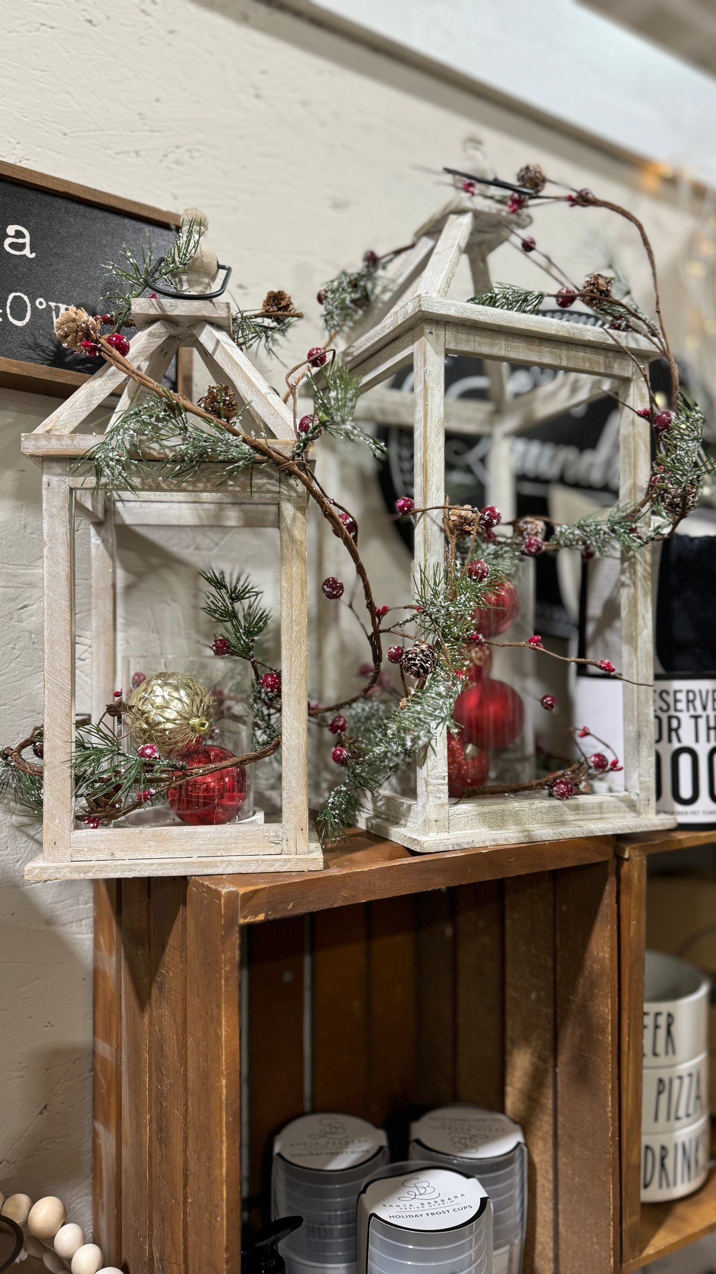 WHITEWASH WOOD LANTERN SET OF 2