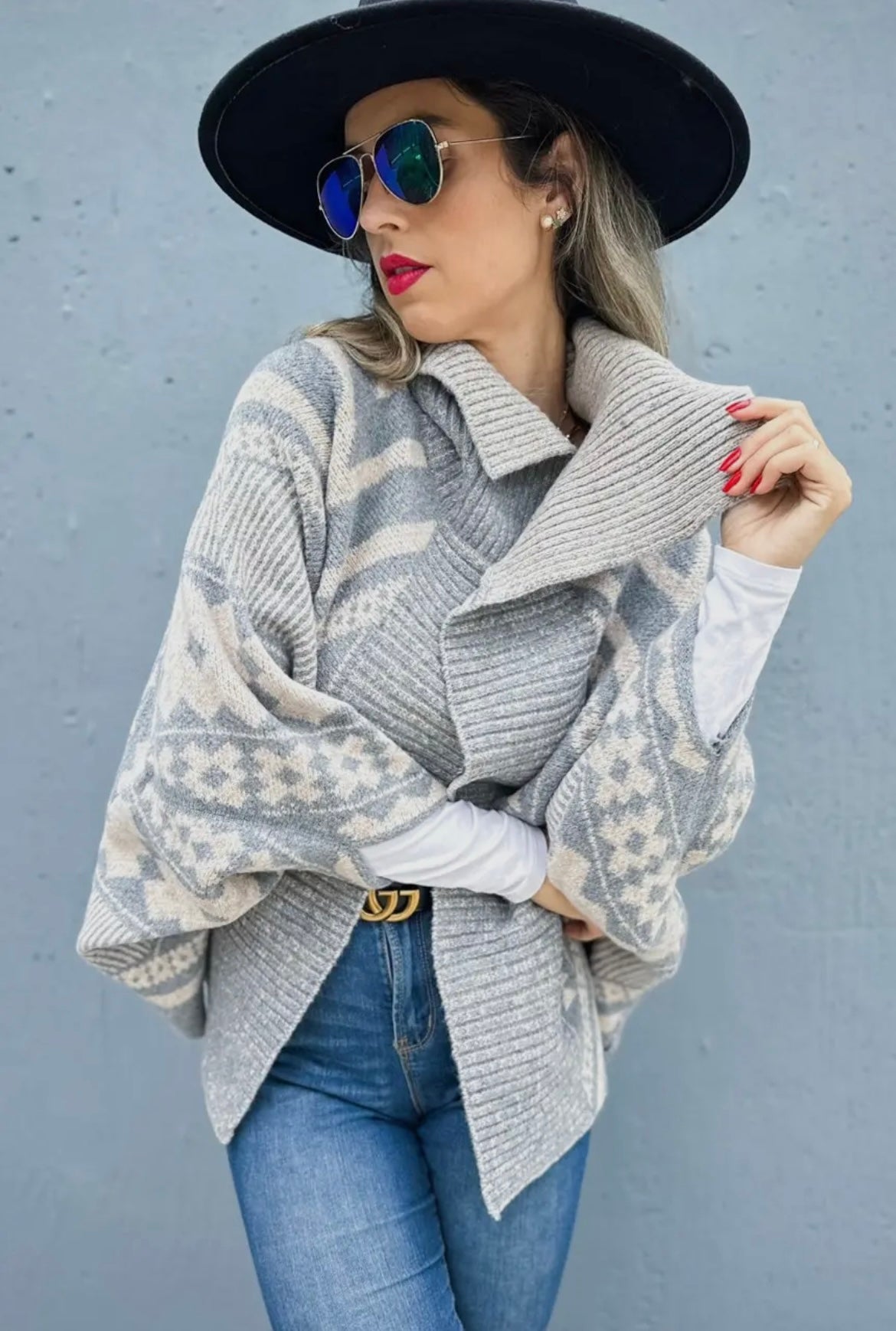 GREY AZTEC OPEN CARDIGAN