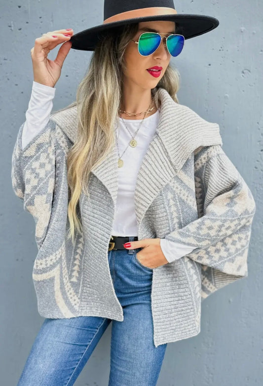 GREY AZTEC OPEN CARDIGAN