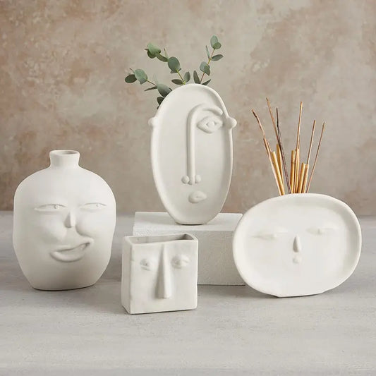 Tall Face Ceramic Pot