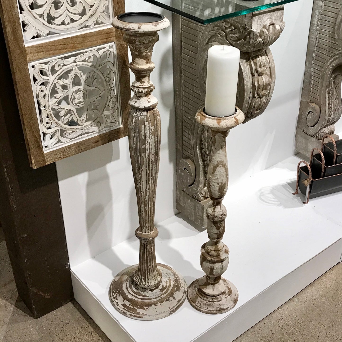 LEXINGTON CARVED WOOD CANDLE HOLDER