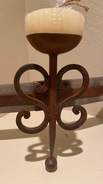 RUSTIC WOOD AND IRON - CANDLE HOLDER