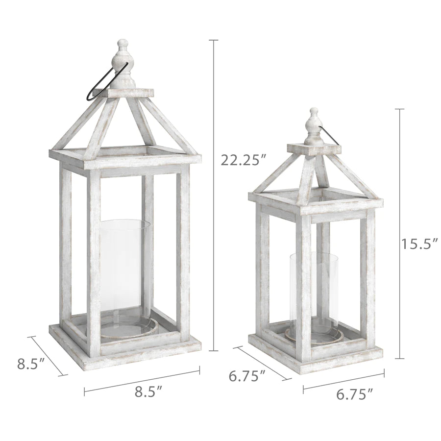 WHITEWASH WOOD LANTERN SET OF 2