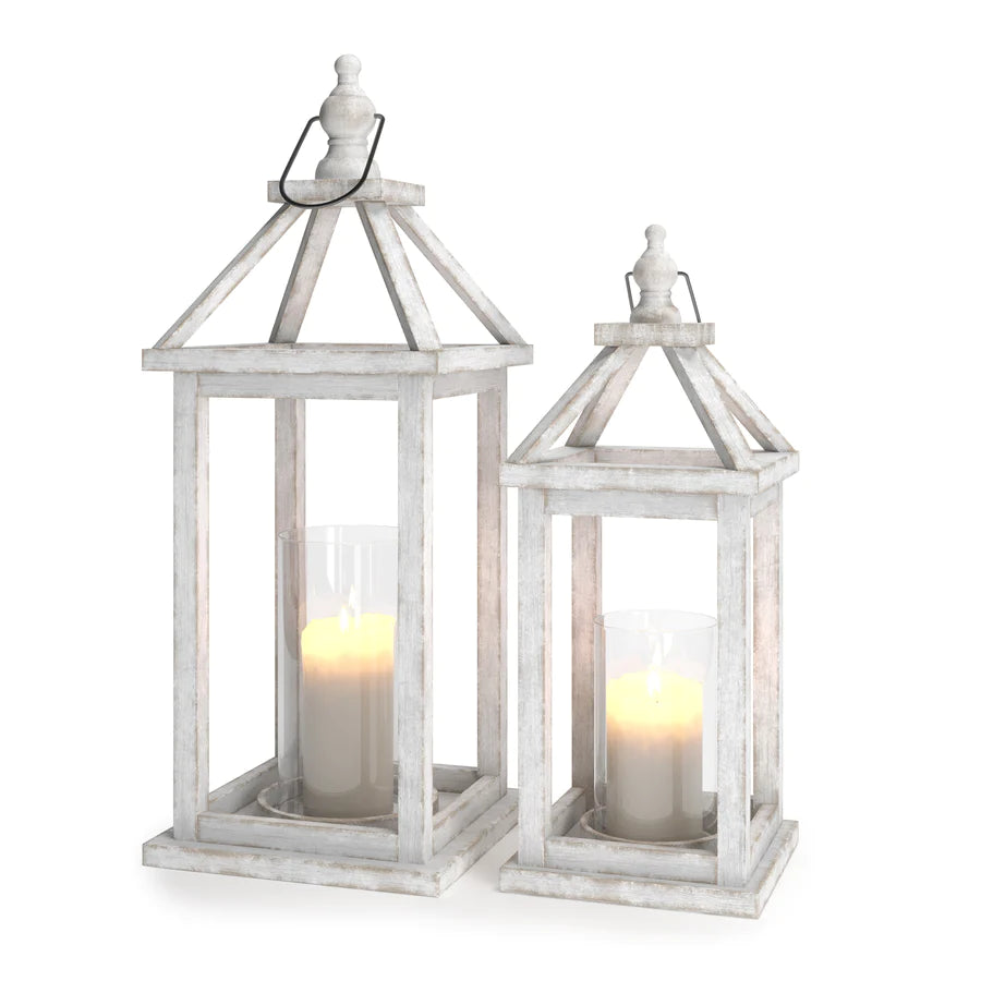WHITEWASH WOOD LANTERN SET OF 2