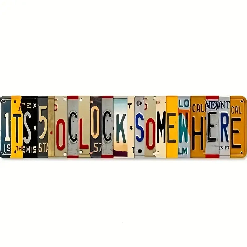 VINTAGE METAL TIN WALL SIGNS - IT'S 5 OCLOCK SOMEWHERE