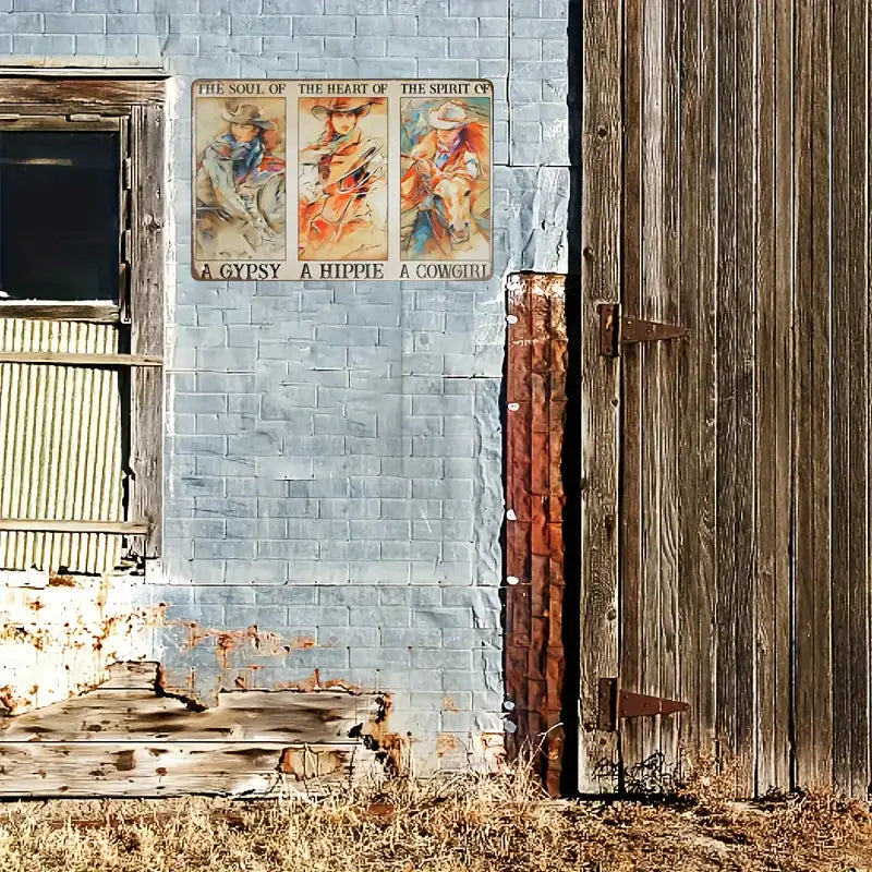 VINTAGE METAL TIN WALL SIGNS - COWGIRL