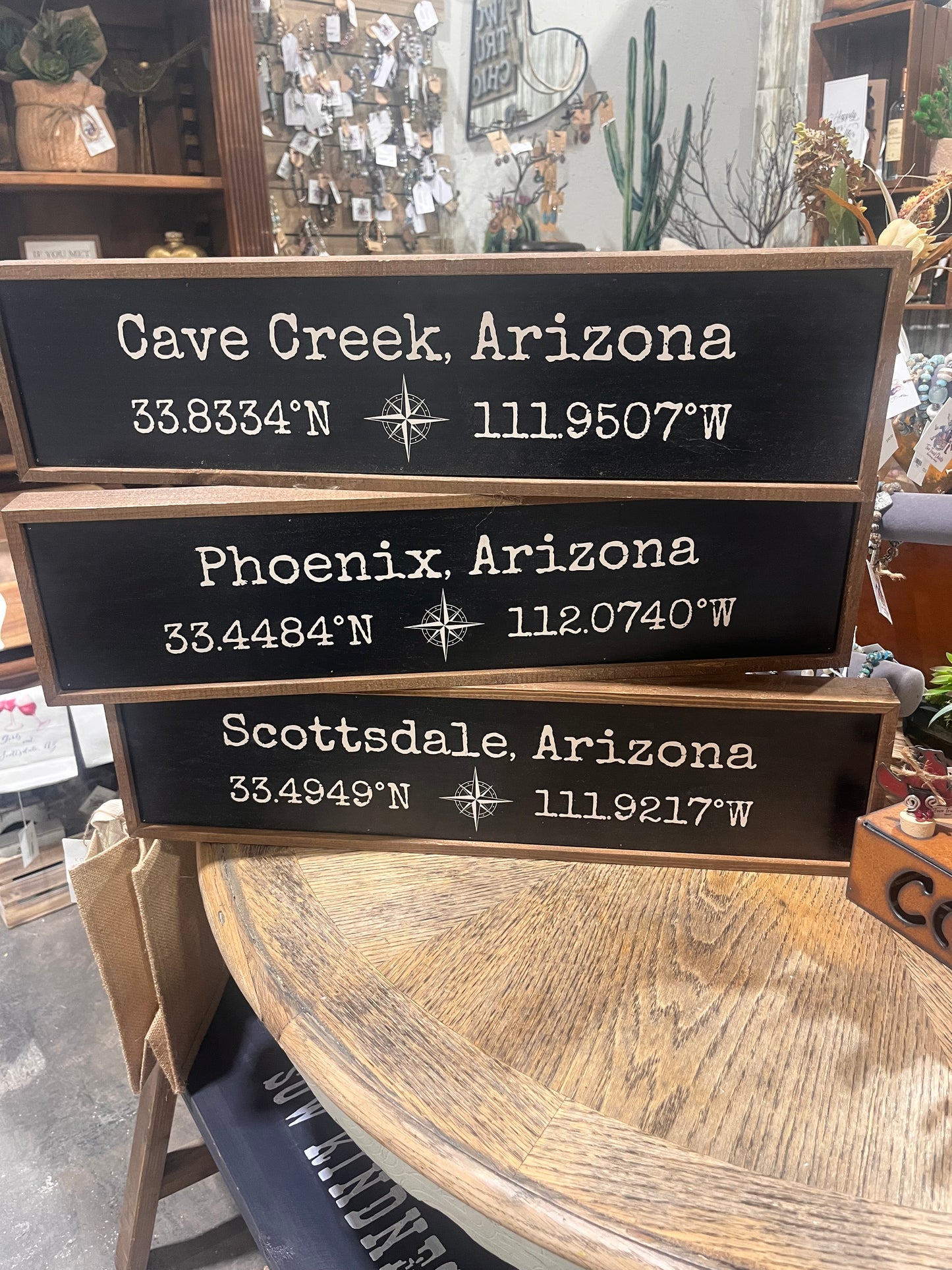 24 x 6 CUSTOM COORDINATE NAME DROP SIGN WITH COMPASS