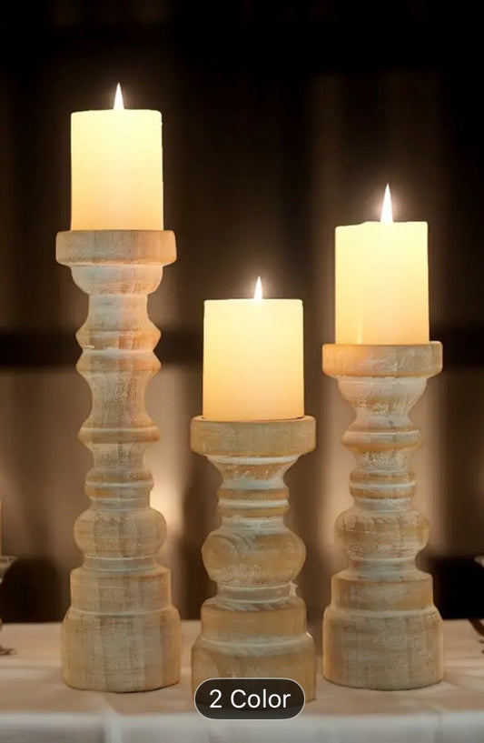 Farmhouse wooden candle holders 3pc.