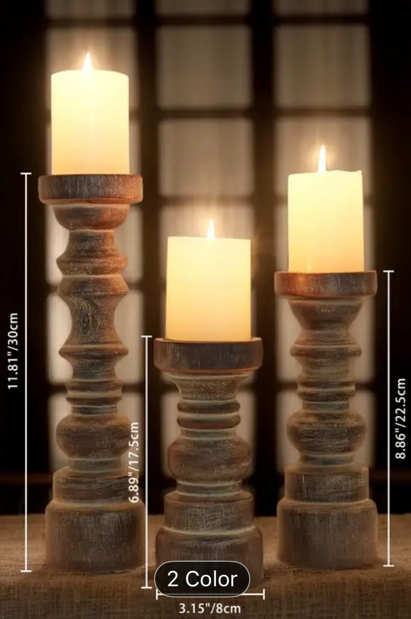 Farmhouse wooden candle holders 3pc.