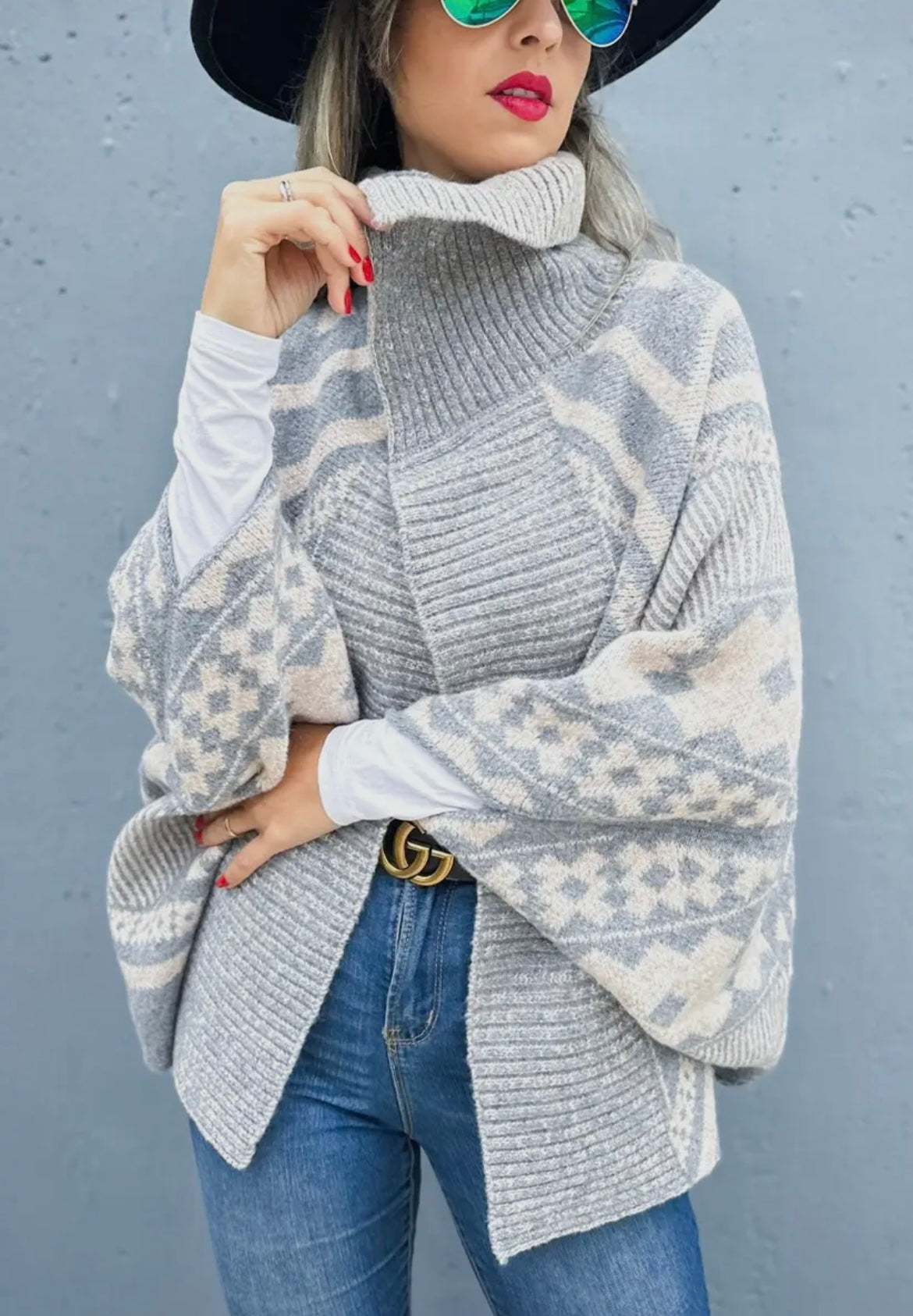 GREY AZTEC OPEN CARDIGAN
