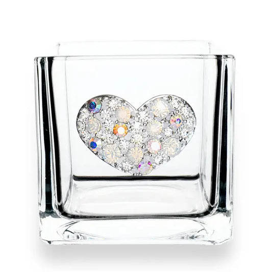 MULTI STONED HEART JEWELED 4X4 CANDLE HOLDER