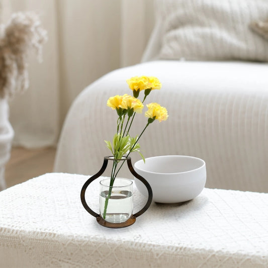 VASE (SHORT) WITH GLASS VESSEL