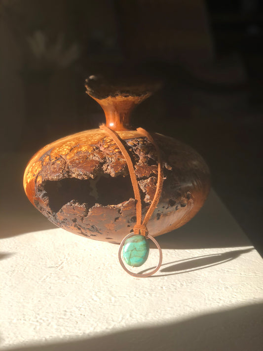 SUEDE NECKLACE W/GENUINE TURQUOISE STONE & LEATHER