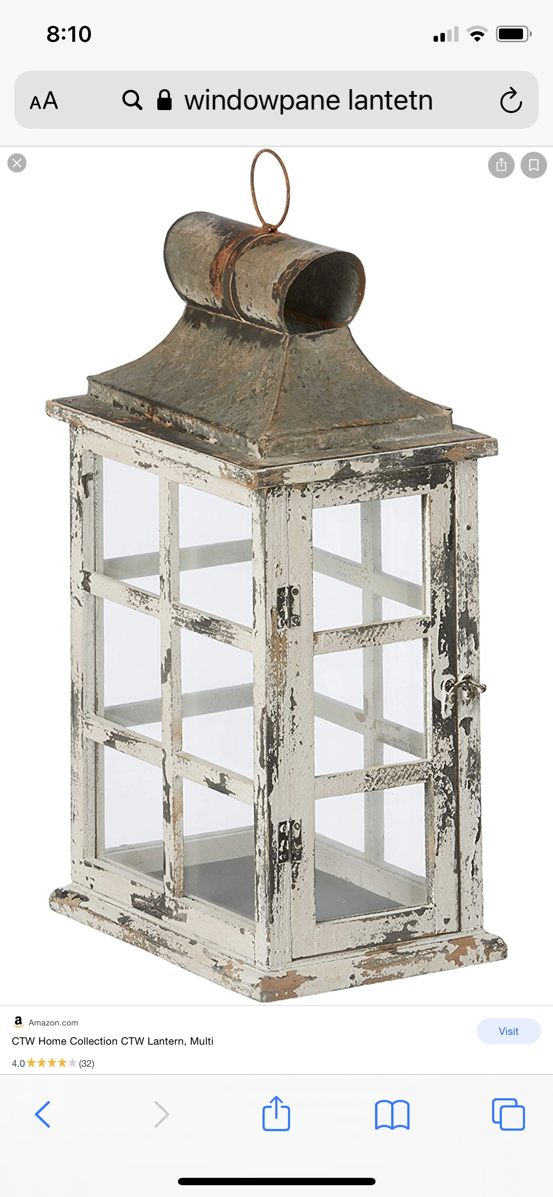 LARGE DISTRESSED WINDOWPANE LANTERN