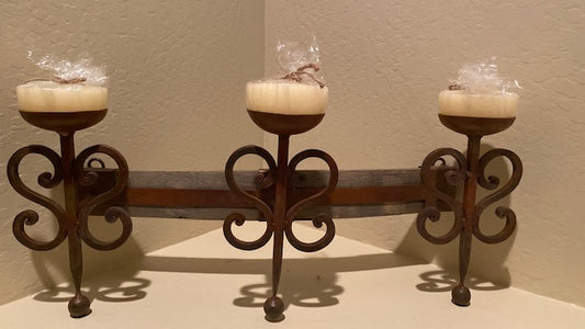 RUSTIC WOOD AND IRON - CANDLE HOLDER