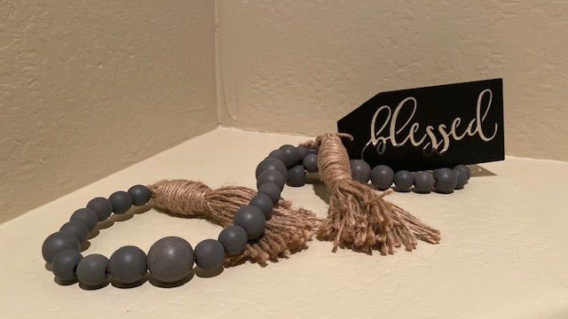 WOODEN BEAD GARLAND "BLESSED" DECOR