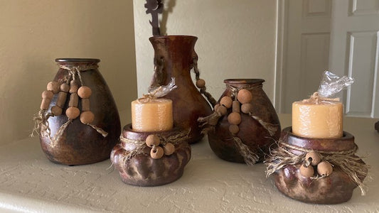 ARTISAN TERRA COTTA VASES AND CANDLE HOLDERS