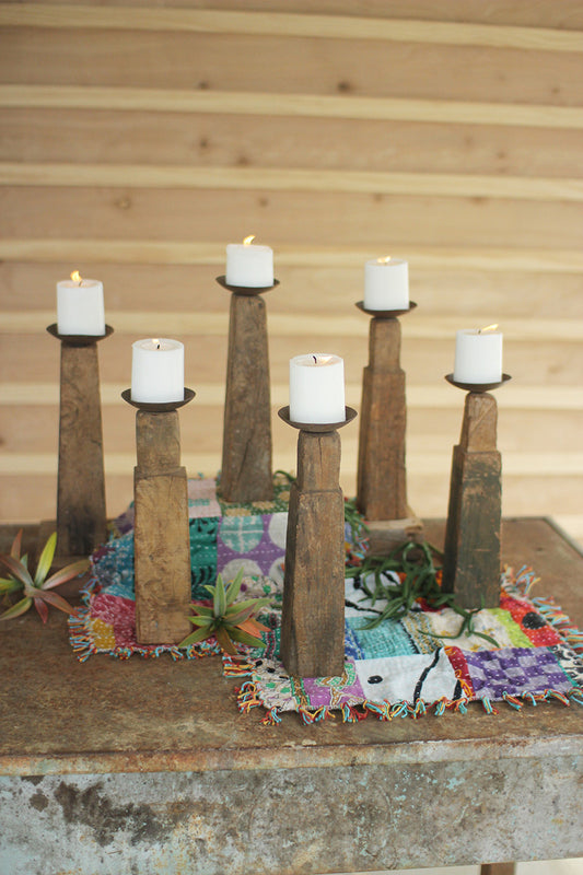 SET OF 2 REPURPOSED WOODEN FURNITURE LEG CANDLE HOLDERS