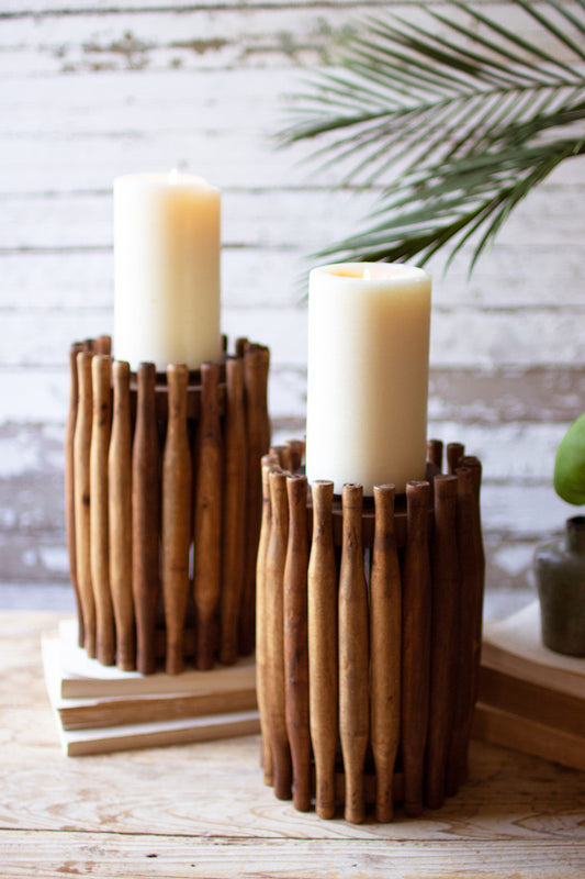 REPURPOSED WOODEN ROLLING PIN CANDLE HOLDER