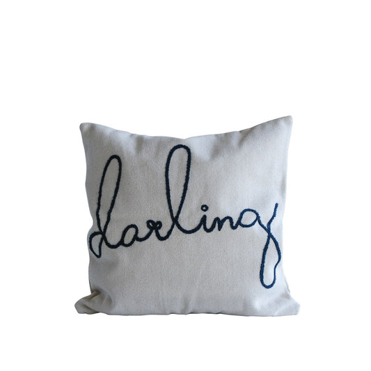 OVERSIZED COTTON PILLOW W/ EMBROIDERED "DARLING"