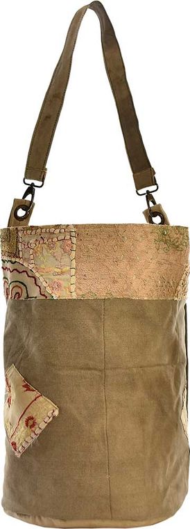 RECYCLED MILITARY TENT BUCKET BAG WITH VINTAGE FABRIC